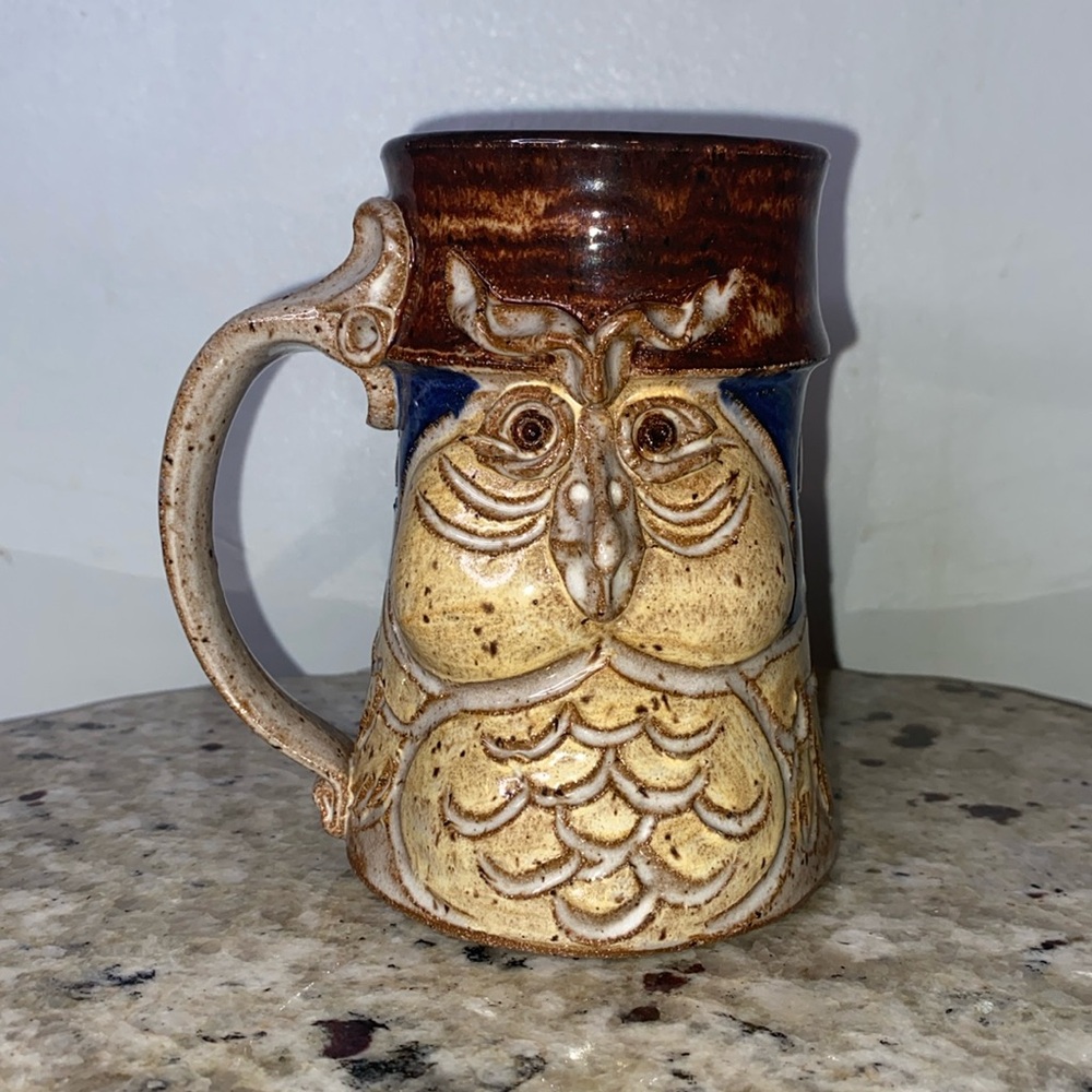 Vintage Collectible Original John Coiner Glazed Stoneware Sculptured Owl 3-D